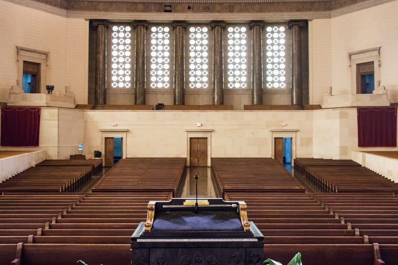 Current chapel interior, view from speaker's podium