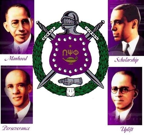 This shows the founding four members of Omega Psi Phi and the four key components: manhood, scholarship, perseverance, and uplift. 