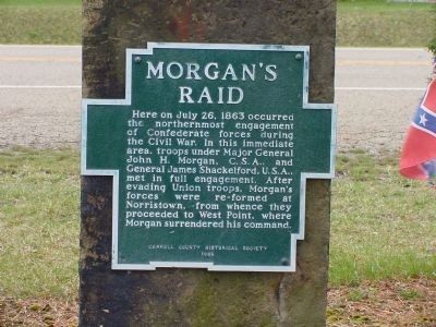 The marker placed at this location gives a short summary of the actions taken by both Morgan's men and Union soldiers around the area.