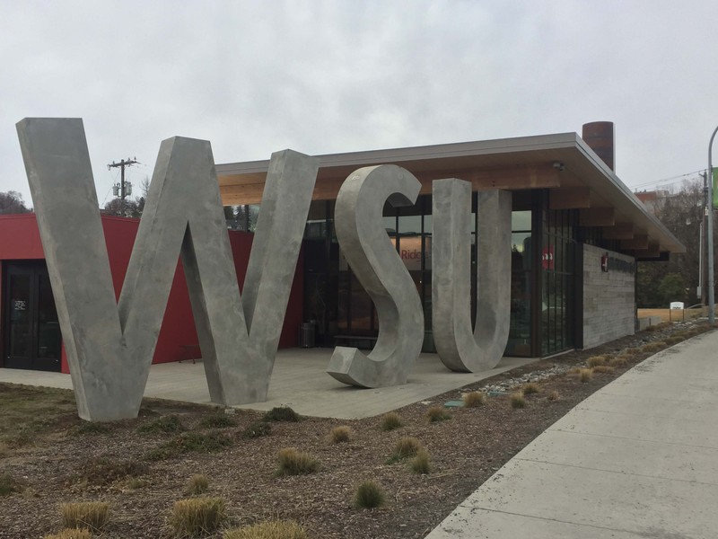 View of the "WSU" letters at the visitor center, taken February 2018.