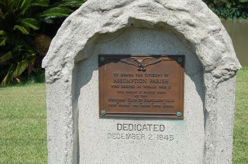Dedicated on December 2, 1945, this memorial honors the conduct and purpose of the service personnel of Assumption Parish in the Second World War.