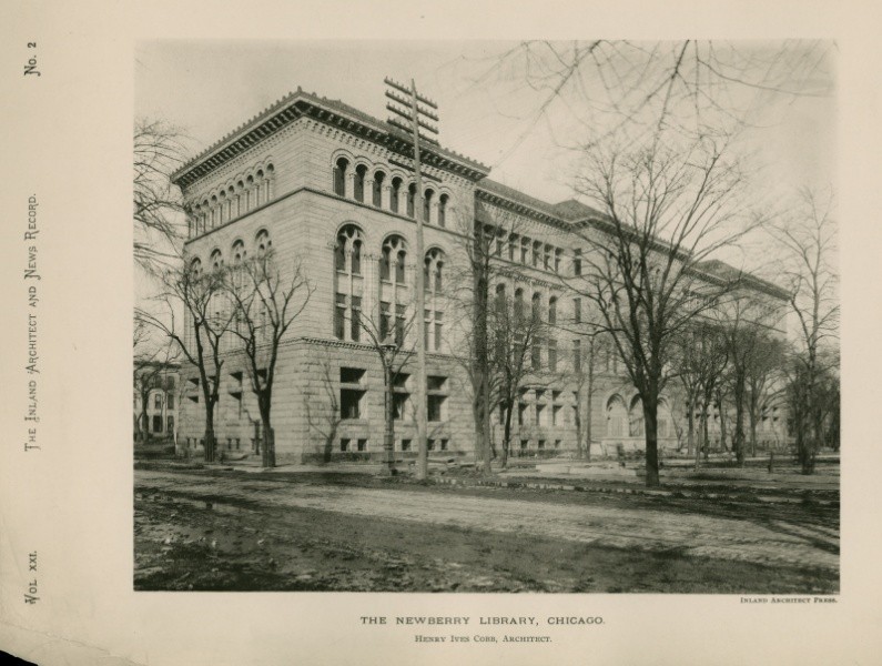Newberry Library shortly after its completion in 1893. Image obtained from the Newberry Library.