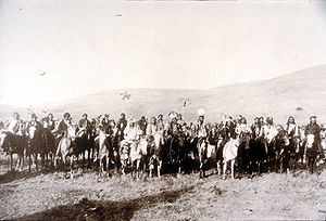 Chief Joseph the leader of the Nez Perce Native Americans and his men