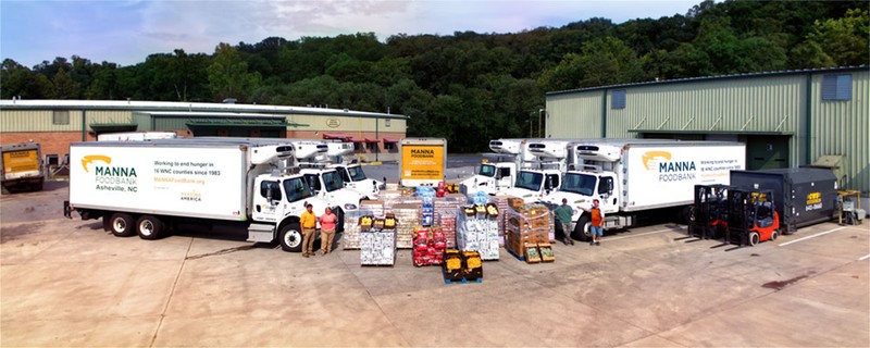 In this picture, we see how the organization MANNA Food Bank is prepping trucks to get ready to distribute food to those who are food insecure in the community at the moment. We can see just how much people have donated and how much will be sent out.