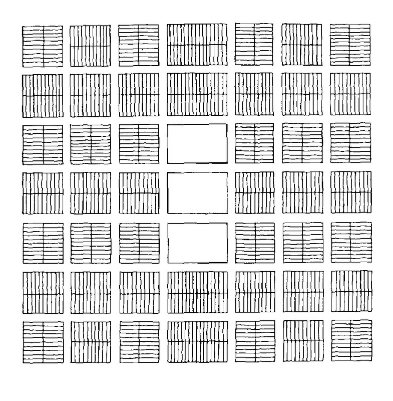 Joseph Smith's "Plat of Zion." Note the special blocks in the center intended to be occupied by 24 temples.