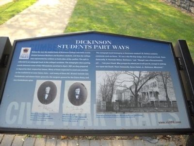 This marker on the Dickinson campus describes the sentiment of students as they left the college for military service on opposing sides of the Civil War. 