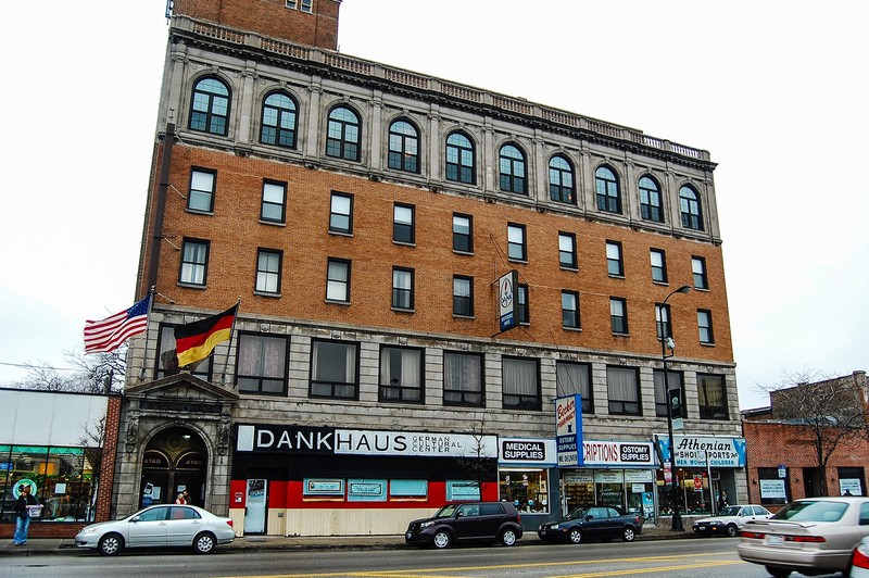 DANK Haus has occupied this building in Lincoln Square since 1967. Before that it was home to a fraternal organization. Image obtained from Open House Chicago.