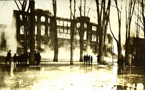 Cortland Normal School--During the 1919 Fire (courtesy of the SUNY Cortland College Archive)