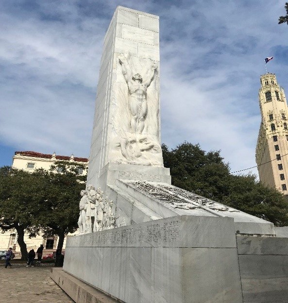 Man emerging from the flames on the Southern main face of the monument.