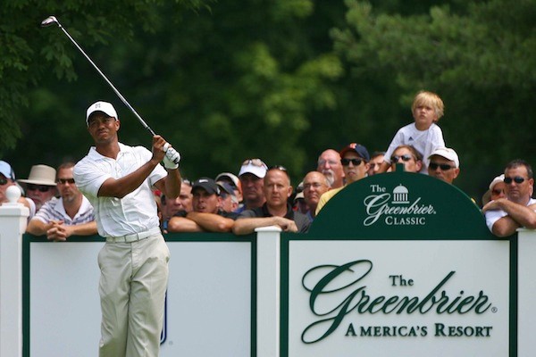 Tiger Woods competing at the Greenbrier Classic