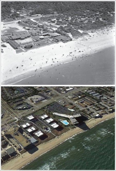 Top: Aerial view of Seaview Beach. Sargeant Memorial Collection, Norfolk Public Library. Below: Google Earth, 2017.