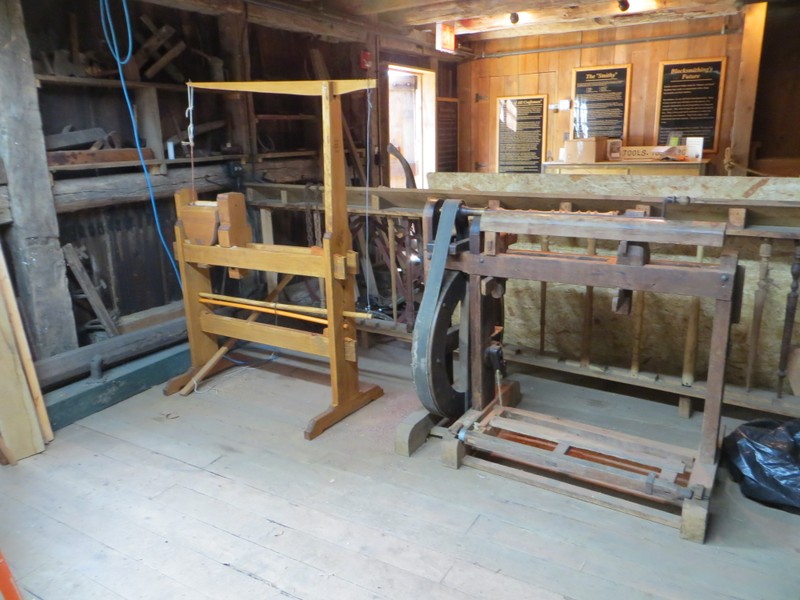 The Double Springpole Lathe (left) and Treadle Lathe (right) inside our Woodshop