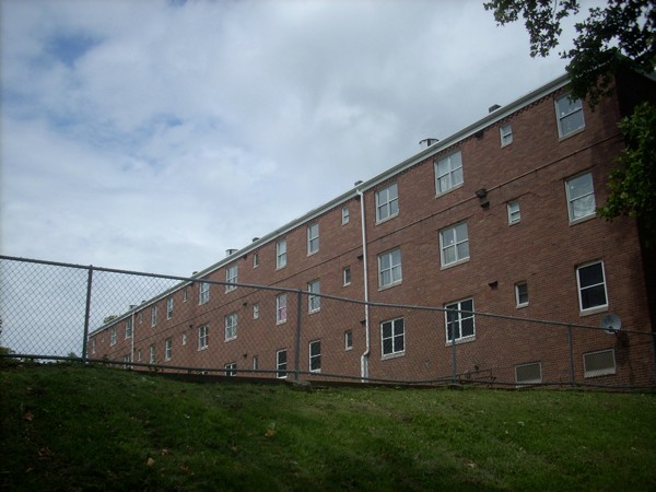 These apartments are the Bedford Dwellings housing project built on the site where the stadium once stood. 