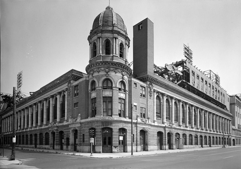 View from the NE corner of 21st and Lehigh of Shibe Park's iconic facade. US Library of Congress photo.