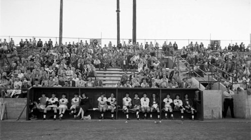 This photo shows Beyer Stadium during a Rockford Peaches game in 1950