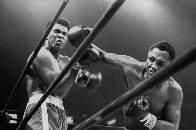 Joe Frazier and Muhammad Ali in 1971, the first of their three historic fights