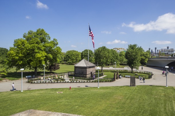 This is a view of the Fort Pitt Block House along with the Edith Ammon Memorial Garden that surrounds it. As you can see it is a beautiful area that is accessible to the public. 