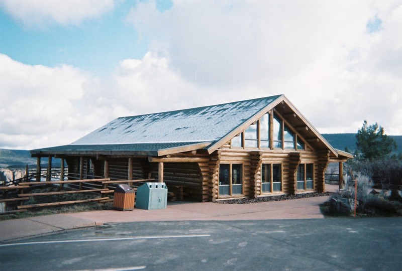 The South Rim Visitor Center features interpretive displays and is where people can buy permits, maps, and ask for information.