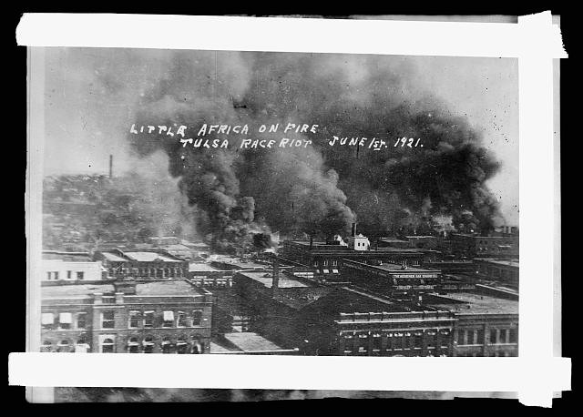 "Little Africa on Fire": an image from the 1921 Tulsa massacre. 