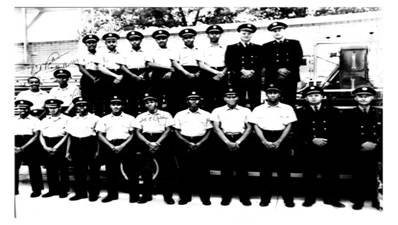 The First 16 African American male firefighters on the day they are hired to work at Fire Station 16. You can see them with the supervisors who were still held by white males. 