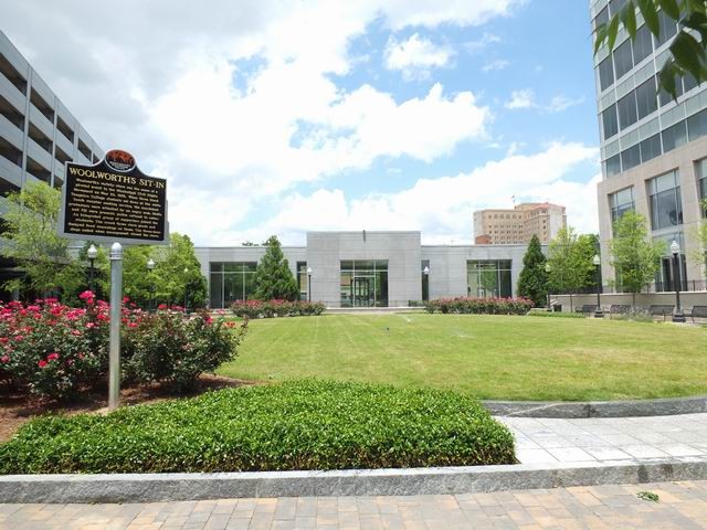 The historic marker was placed near the location of the downtown Woolworth, Photo by Bruce Guthrie