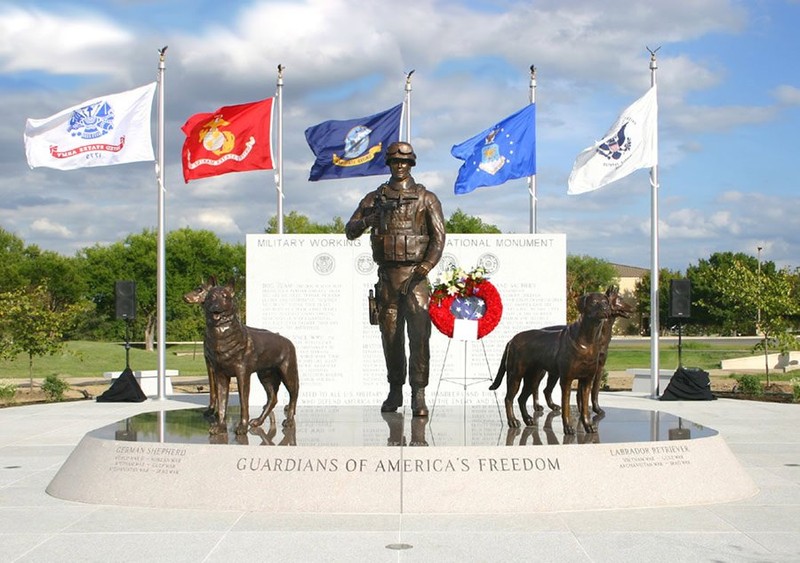 Photo of the Military Working Dog Teams National Monument at Lackland Air Force base in San Antonio, Texas. 