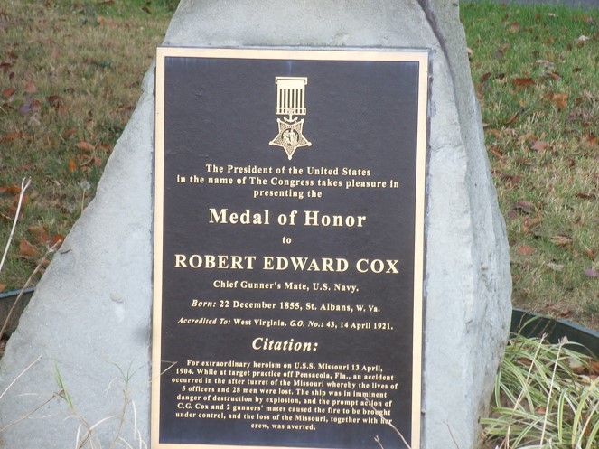 Bronze plaque of Medal of Honor Robert Edward Cox.