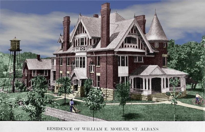 Mohler House with the elevated water tank on the left of photo