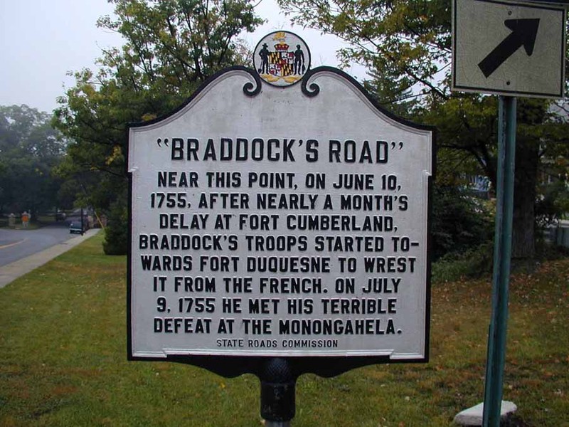 Braddock's Road marker that explains the historical background.
