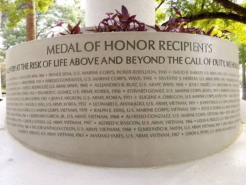 The statue's new base features the names of all Mexican American Medal of Honor recipients, dating back to the Civil War (official Facebook page).
