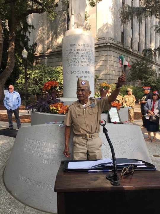 A Mexican American veteran at the statue's rededication ceremony (official Facebook page).