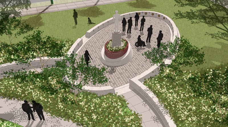 Design firm Quadriga's rendering of the final memorial plaza. Funds are still being raised for the surrounding gardens.