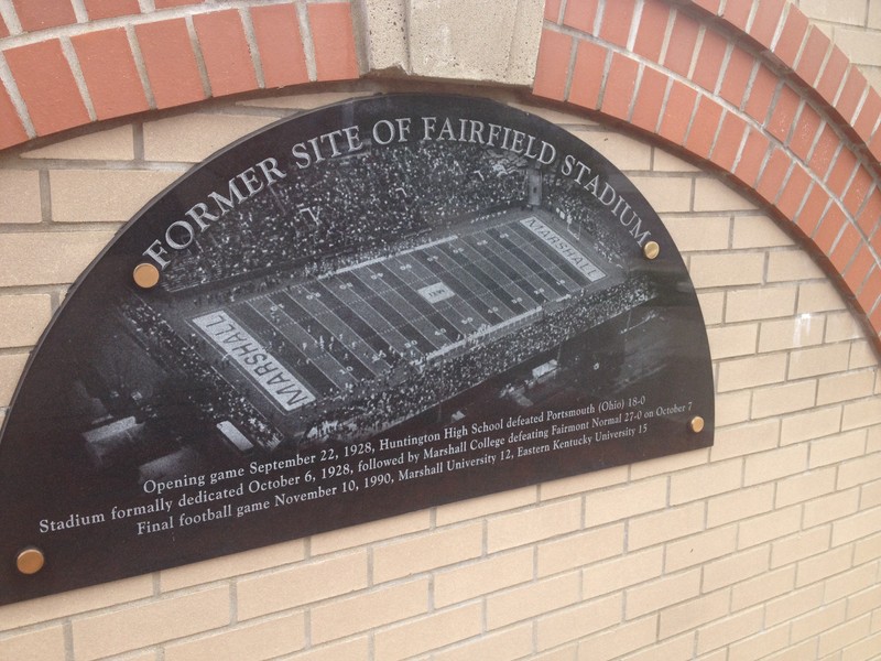 This plaque commemorates the former Fairfield Stadium. 