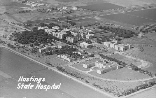 Arial photograph of the Hastings State Hospital on a postcard circa 1940. Courtesy of: Adams County Historical Society