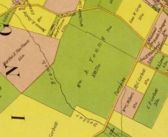 William A. Young farm (green) in 2 lots on 1900 Virginia Title Company map