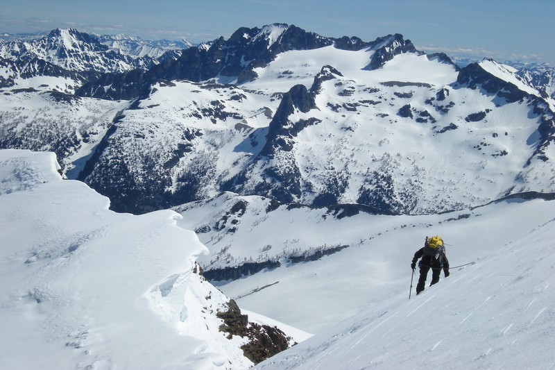Mountaineering is a popular activity in the park. This climber is descending Sahale Peak.