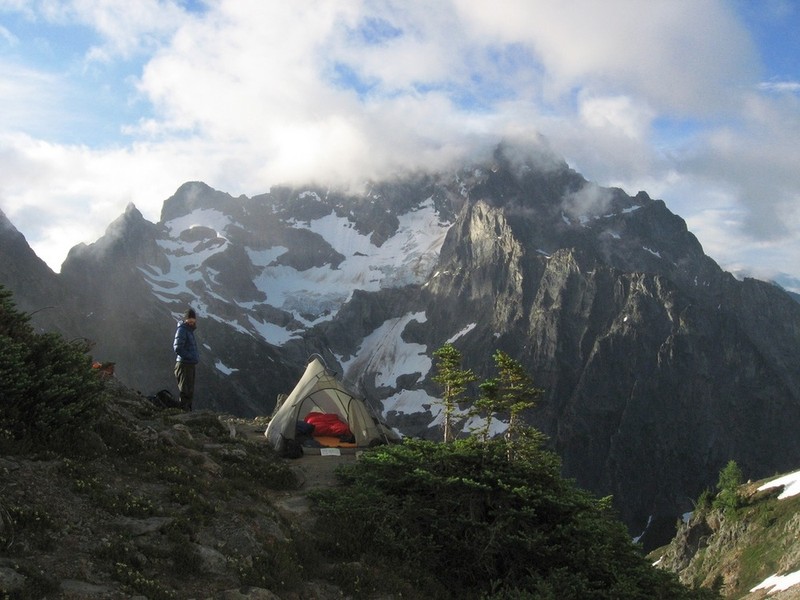 A camper takes in the view near Easy Pass