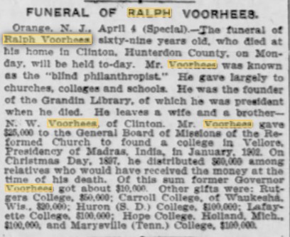 obituary of Ralph Voorhees in (April 5, 1907)