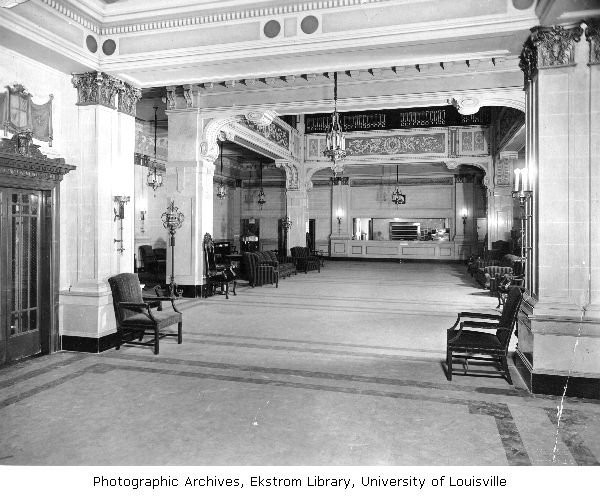 Old picture of the lobby for the Henry Clay Hotel