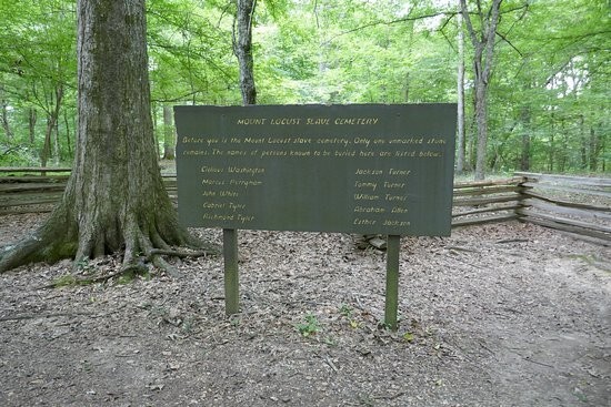 A sign at the slave cemetery at Mount Locust records the names of the slaves thought to be buried here.