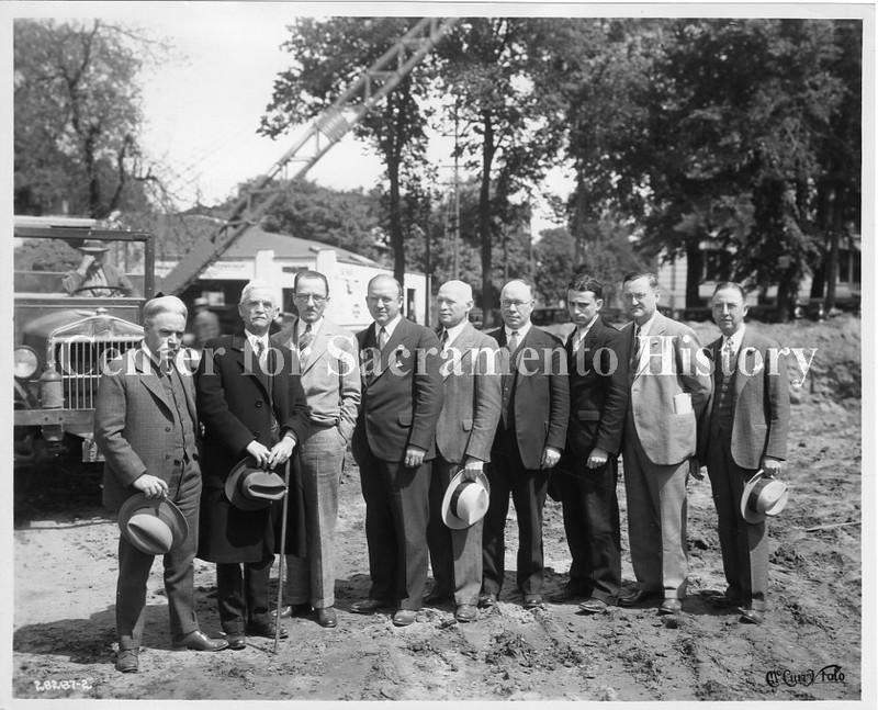 A group of architects and dignitaries in 1932. Elks Tower architect Leonard Starks is third from left (Center for Sacramento History).