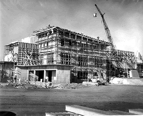 The lodge during construction. 