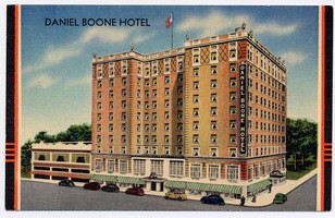 This historic postcard shows the Daniel Boone Hotel near the time of its 1949 expansion