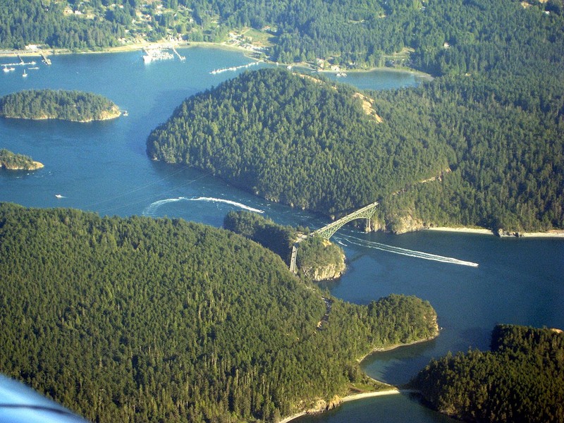 Deception Pass State Park encompasses parts of Fidalgo and Whidbey Islands and is connected by the bridge of the same name.