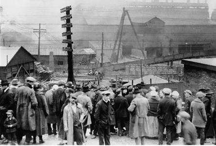 The crowd gathers outside the mine and around town following the news of an explosion on April 24, 1924.