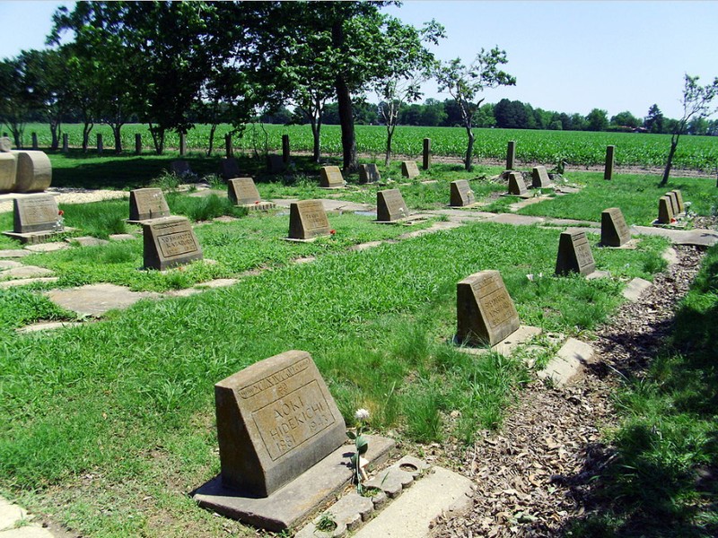 Rohwer cemetery, site of monuments created by inmates of the camp. Source: Wikicommons.