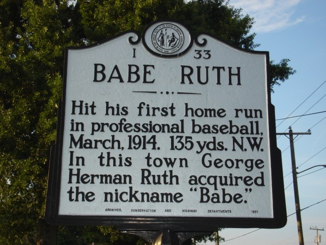 Historical Marker for Babe Ruth's First Home Run as a Pro 