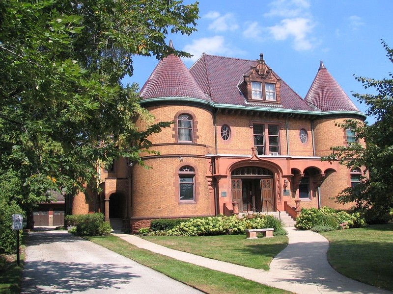 Dawes House: Front View from the Driveway, 225 Greenwood St., Evanston, IL. Built 1894 by Robert Sheppard - H. Edwards Ficken, architect.