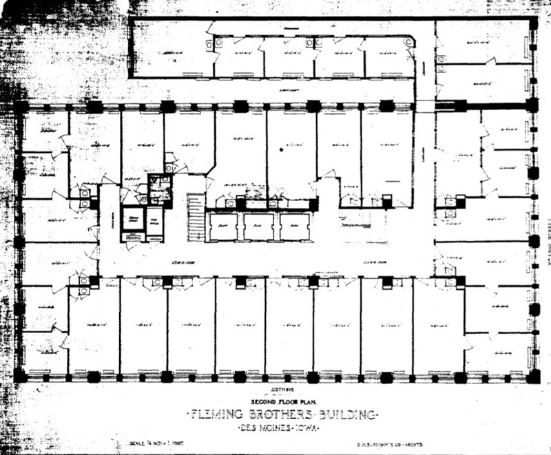 Original plan for second floor bank in Fleming Building by D.H. Burnham and Co. in 1907