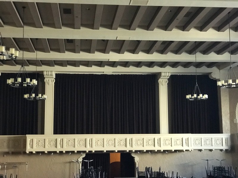 Scoular Ballroom with restored architecture and Knights of Columbus coat of arms